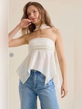 Altar'd State Cream Asymmetrical Handkerchief Hem Skirt